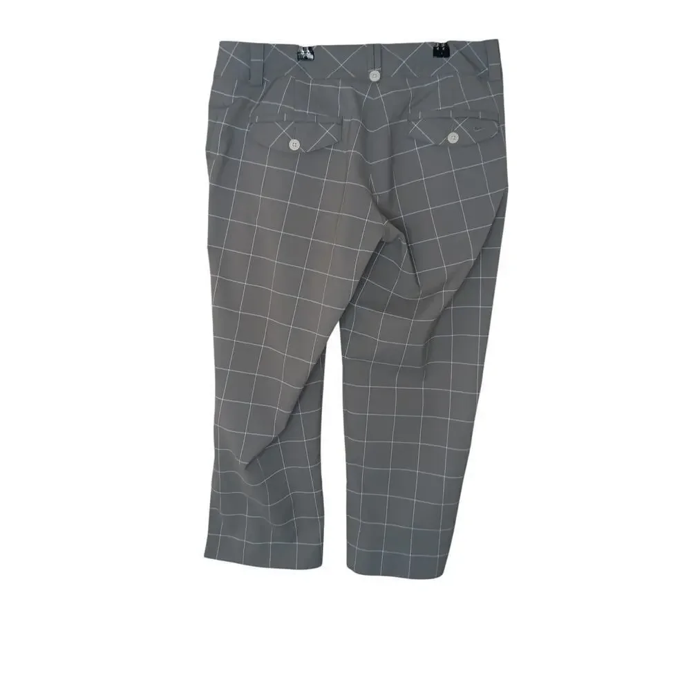 Nike Golf Pants Size 8 Gray Windowpane Plaid Dri-Fit Cropped Capris Activewear